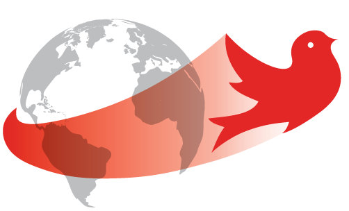 六合彩开奖结果 Abroad Logo the red martlet bird flying away from a silhouette of the earth