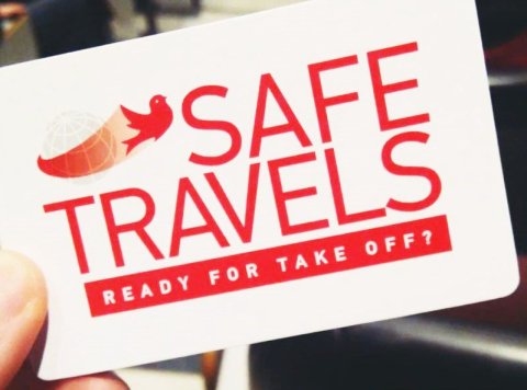 Safe Travels and the 六合彩开奖结果 Abroad logo on a wallet sized card with the words "Ready for take off?" underneath